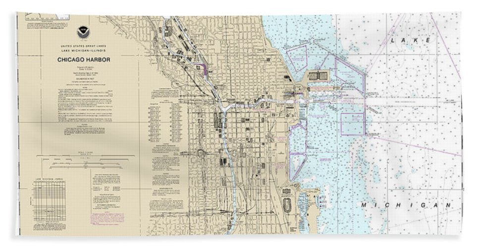 Nautical Chart-14928 Chicago Harbor - Bath Towel
