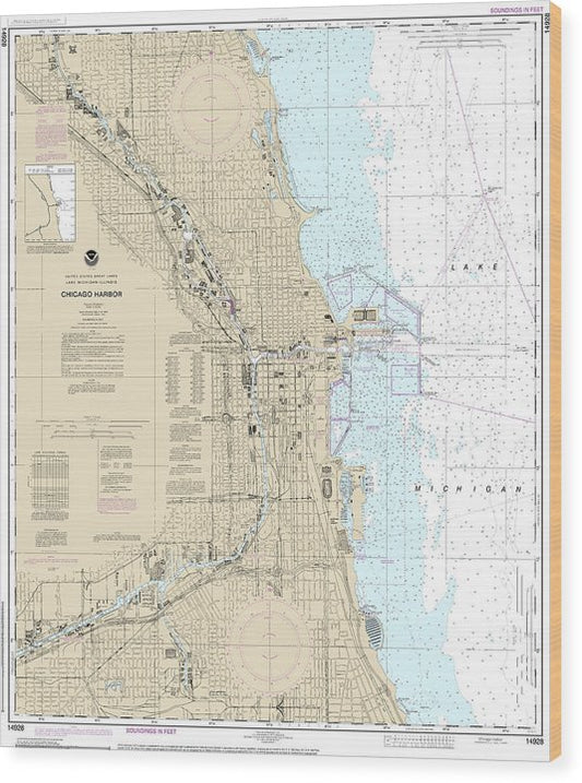 Nautical Chart-14928 Chicago Harbor Wood Print