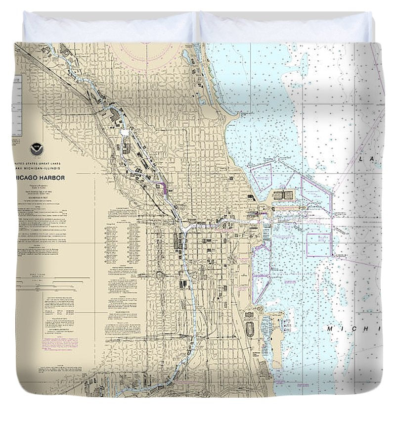 Nautical Chart 14928 Chicago Harbor Duvet Cover