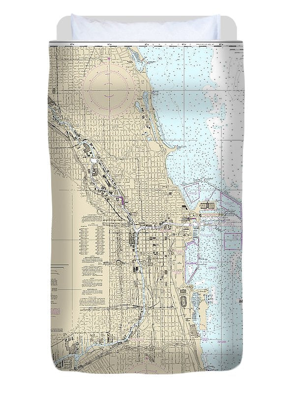 Nautical Chart-14928 Chicago Harbor - Duvet Cover