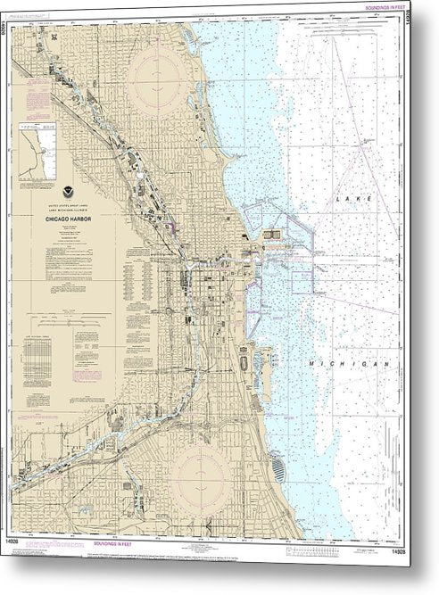 A beuatiful Metal Print of the Nautical Chart-14928 Chicago Harbor - Metal Print by SeaKoast.  100% Guarenteed!