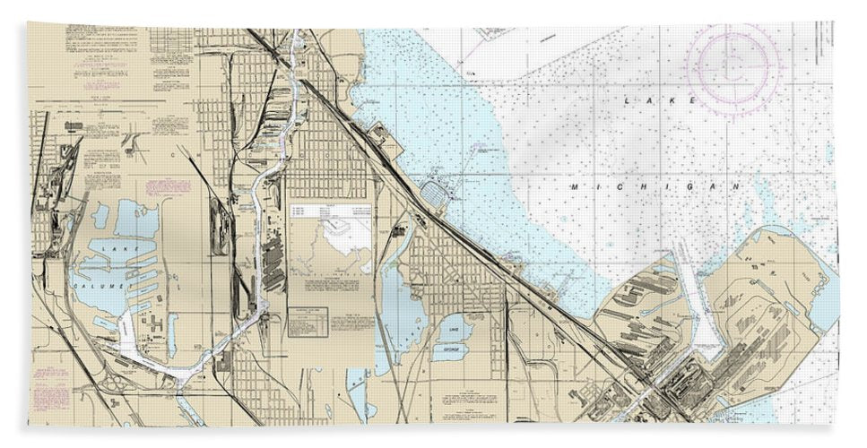 Nautical Chart 14929 Calumet, Indiana Buffington Harbors, Lake Calumet Bath Towel