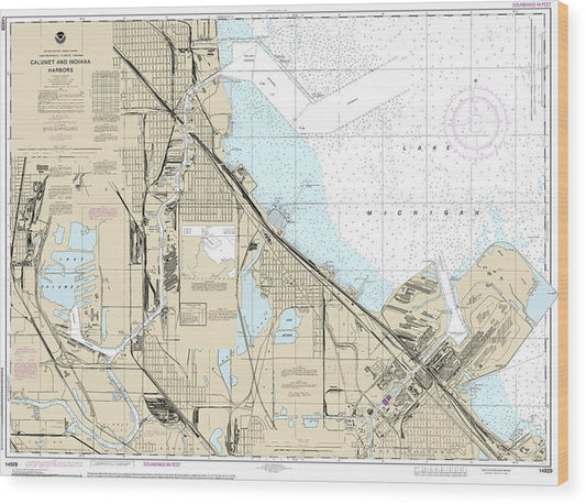 Nautical Chart-14929 Calumet, Indiana-Buffington Harbors,-Lake Calumet Wood Print