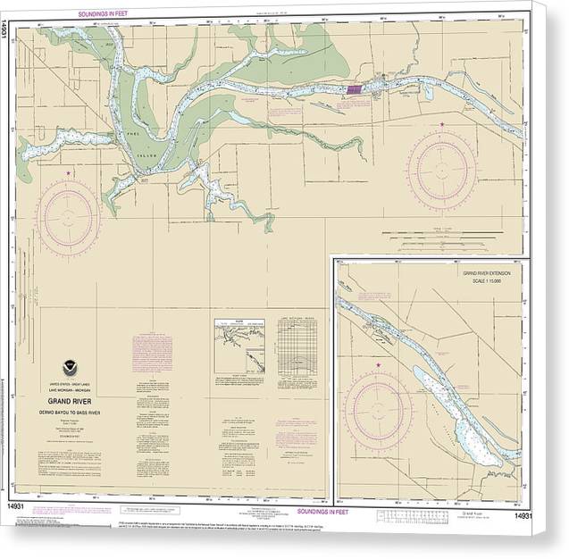 Nautical Chart-14931 Grand River From Dermo Bayou-bass River - Canvas Print