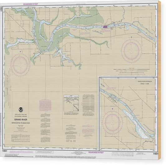 Nautical Chart-14931 Grand River From Dermo Bayou-Bass River Wood Print