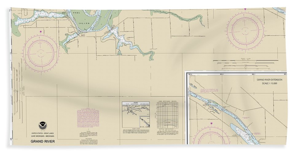 Nautical Chart-14931 Grand River From Dermo Bayou-bass River - Beach Towel