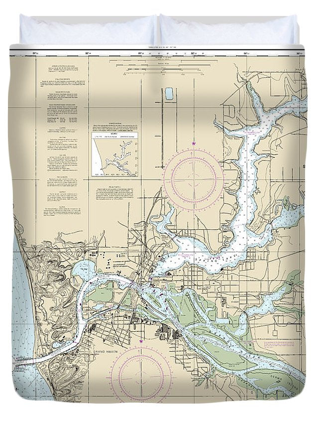 Nautical Chart-14933 Grand Haven, Including Spring Lake-lower Grand River - Duvet Cover