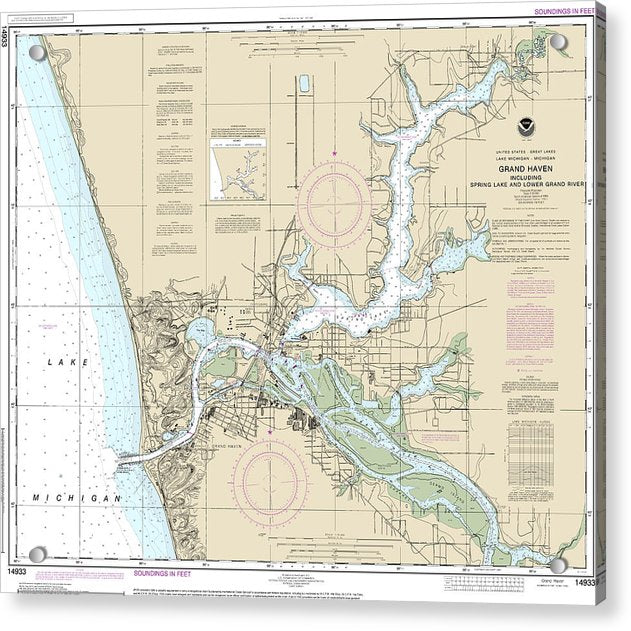 Nautical Chart-14933 Grand Haven, Including Spring Lake-lower Grand River - Acrylic Print