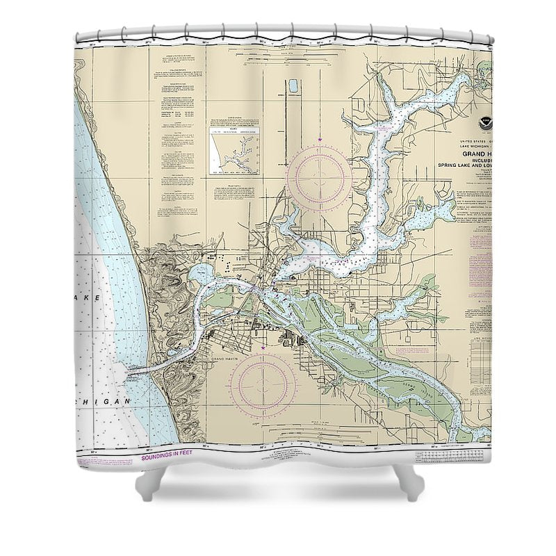 Nautical Chart 14933 Grand Haven, Including Spring Lake Lower Grand River Shower Curtain