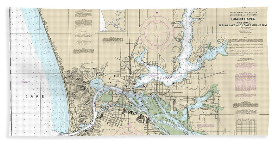 Nautical Chart 14933 Grand Haven, Including Spring Lake Lower Grand River Bath Towel