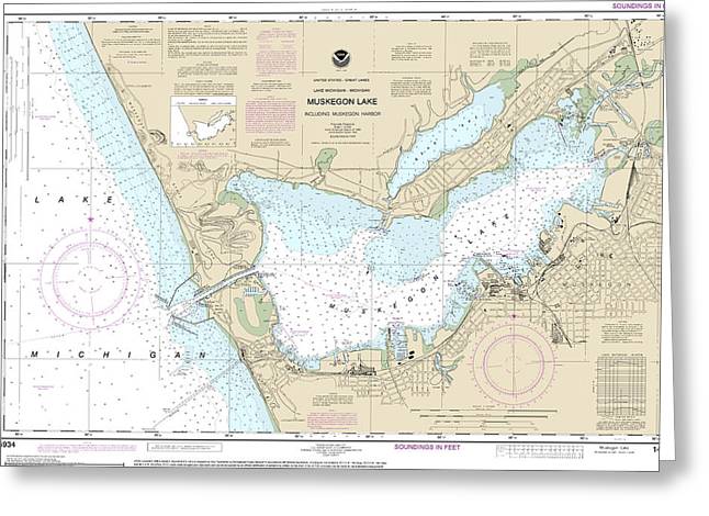 Nautical Chart-14934 Muskegon Lake-muskegon Harbor - Greeting Card