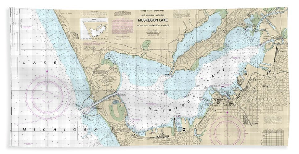 Nautical Chart-14934 Muskegon Lake-muskegon Harbor - Beach Towel