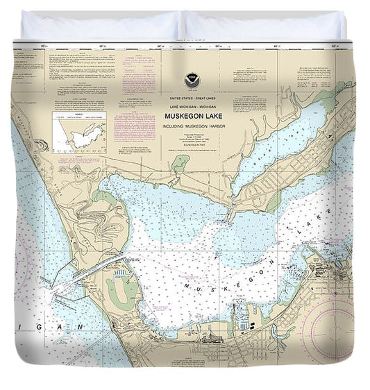 Nautical Chart 14934 Muskegon Lake Muskegon Harbor Duvet Cover