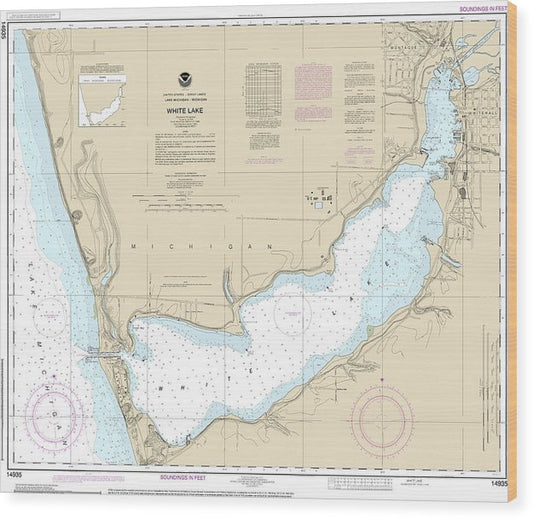 Nautical Chart-14935 White Lake Wood Print