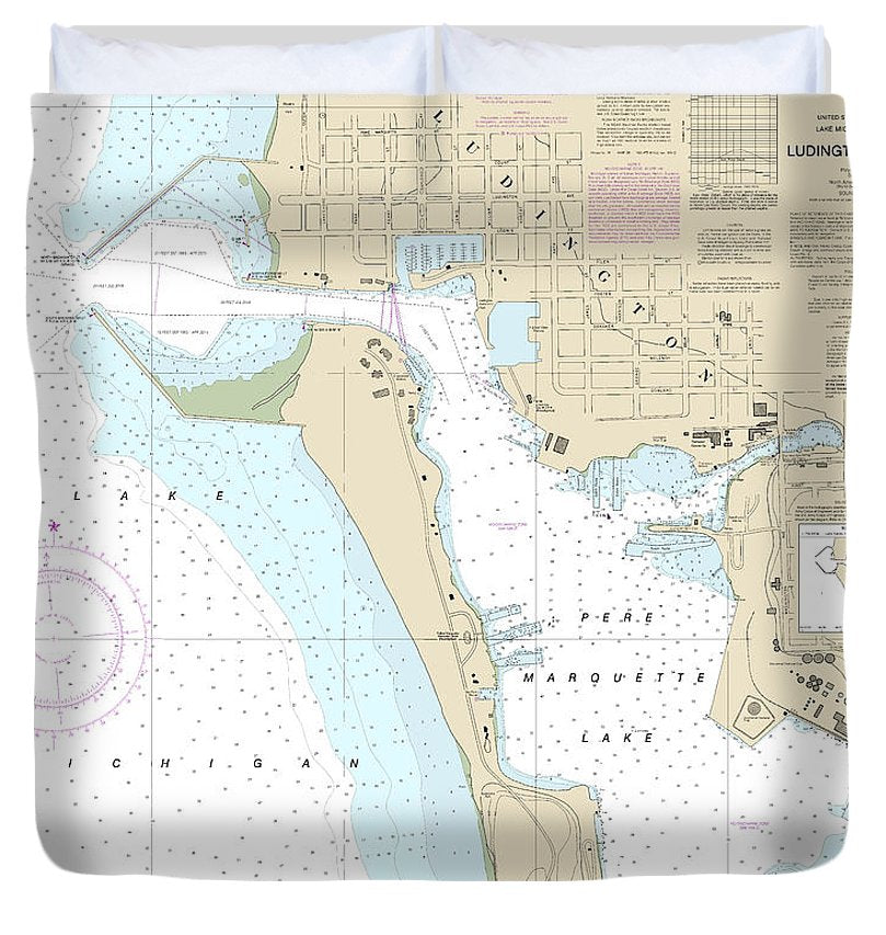 Nautical Chart 14937 Ludington Harbor Duvet Cover