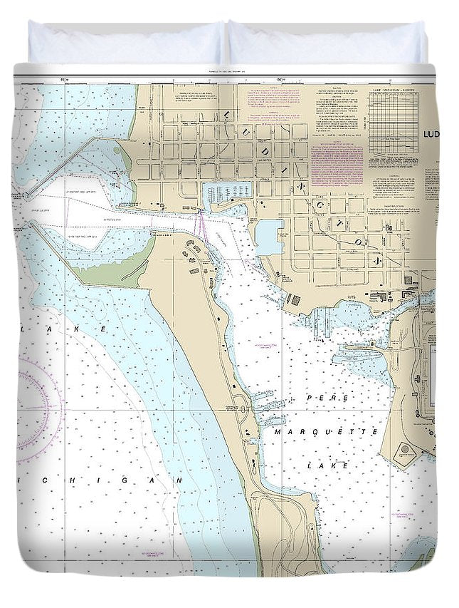 Nautical Chart-14937 Ludington Harbor - Duvet Cover