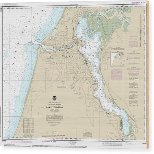 Nautical Chart-14938 Manistee Harbor-Manistee Lake Wood Print