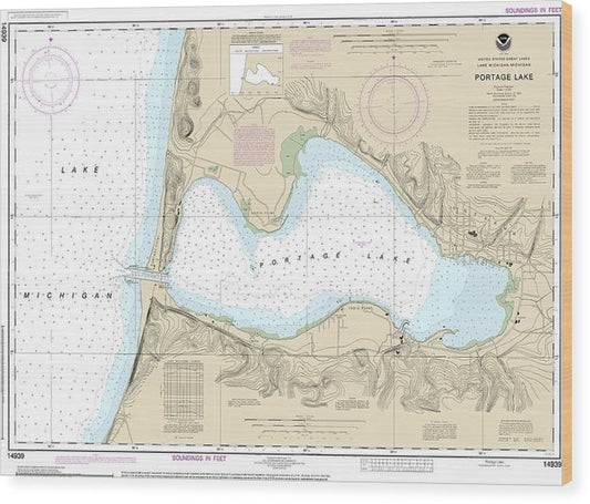 Nautical Chart-14939 Portage Lake Wood Print