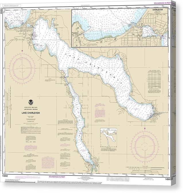 Nautical Chart-14942 Lake Charlevoix, Charlevoix, South Point-Round Lake Canvas Print