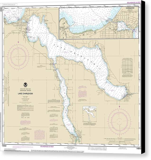 Nautical Chart-14942 Lake Charlevoix, Charlevoix, South Point-round Lake - Canvas Print