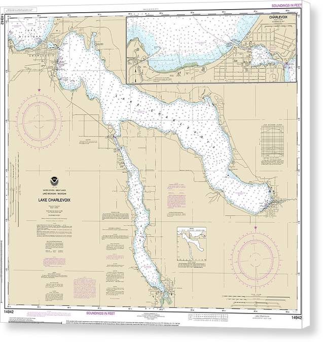 Nautical Chart-14942 Lake Charlevoix, Charlevoix, South Point-round Lake - Canvas Print