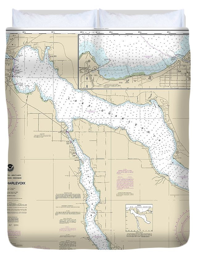 Nautical Chart-14942 Lake Charlevoix, Charlevoix, South Point-round Lake - Duvet Cover
