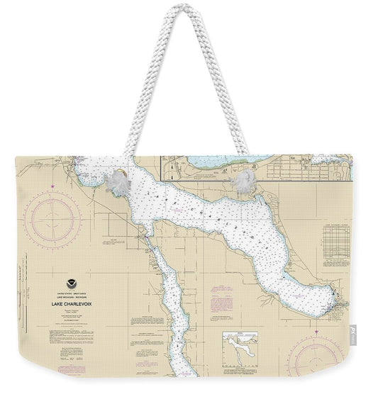 Nautical Chart-14942 Lake Charlevoix, Charlevoix, South Point-round Lake - Weekender Tote Bag