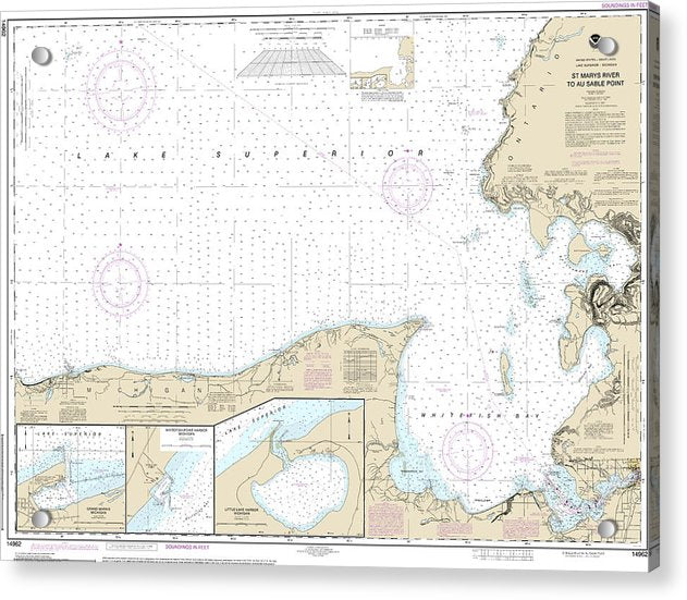 Nautical Chart-14962 St Marys River-au Sable Point, Whitefish Point, Little Lake Harbors, Grand Marais Harbor - Acrylic Print