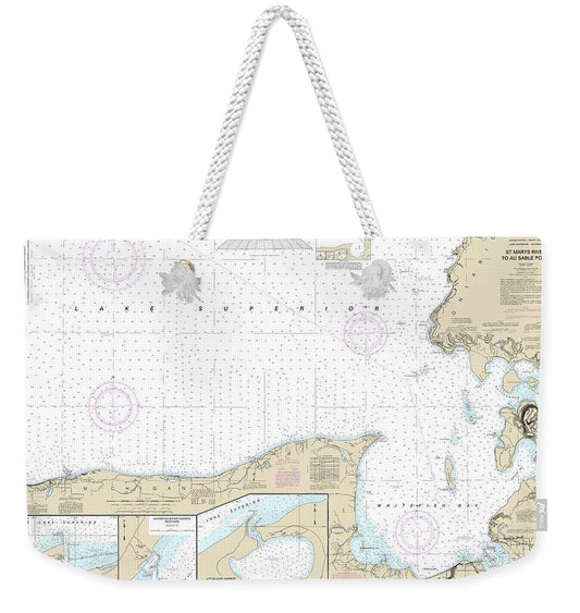 Nautical Chart-14962 St Marys River-au Sable Point, Whitefish Point, Little Lake Harbors, Grand Marais Harbor - Weekender Tote Bag