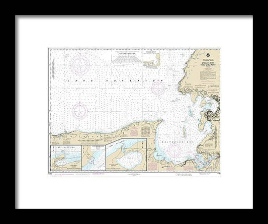 Nautical Chart-14962 St Marys River-au Sable Point, Whitefish Point, Little Lake Harbors, Grand Marais Harbor - Framed Print