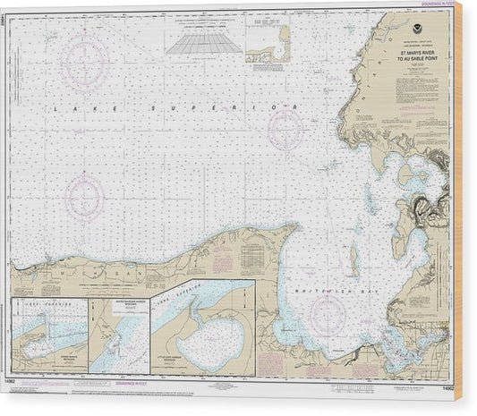 Nautical Chart-14962 St Marys River-Au Sable Point, Whitefish Point, Little Lake Harbors, Grand Marais Harbor Wood Print