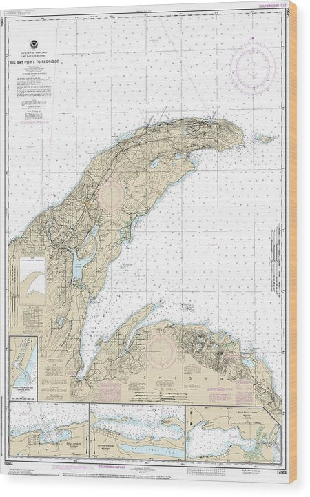Nautical Chart-14964 Big Bay Point-Redridge, Grand Traverse Bay Harbor, Lac La Belle Harbor, Copper-Eagle Harbors Wood Print