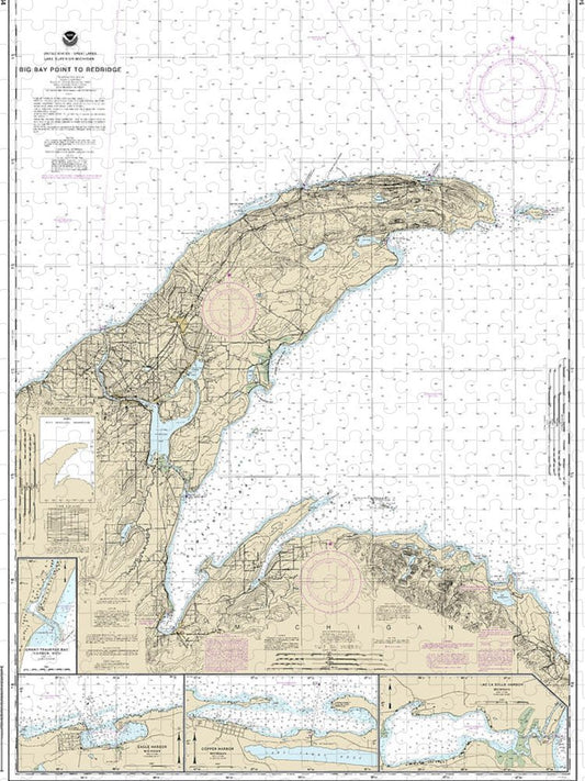 Nautical Chart 14964 Big Bay Point Redridge, Grand Traverse Bay Harbor, Lac La Belle Harbor, Copper Eagle Harbors Puzzle