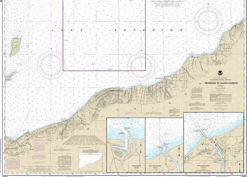 Nautical Chart-14965 Redridge-saxon Harbor, Ontonagon Harbor, Black River Harbor, Saxon Harbor - Puzzle