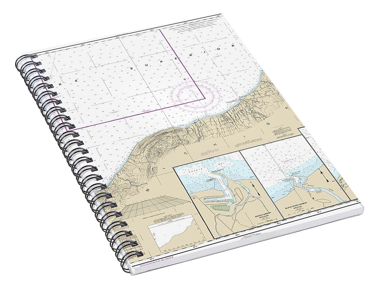 Nautical Chart-14965 Redridge-saxon Harbor, Ontonagon Harbor, Black River Harbor, Saxon Harbor - Spiral Notebook