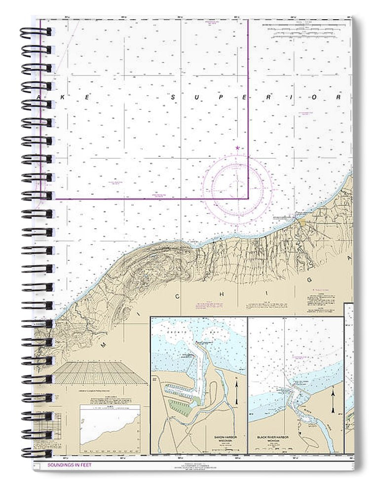 Nautical Chart 14965 Redridge Saxon Harbor, Ontonagon Harbor, Black River Harbor, Saxon Harbor Spiral Notebook