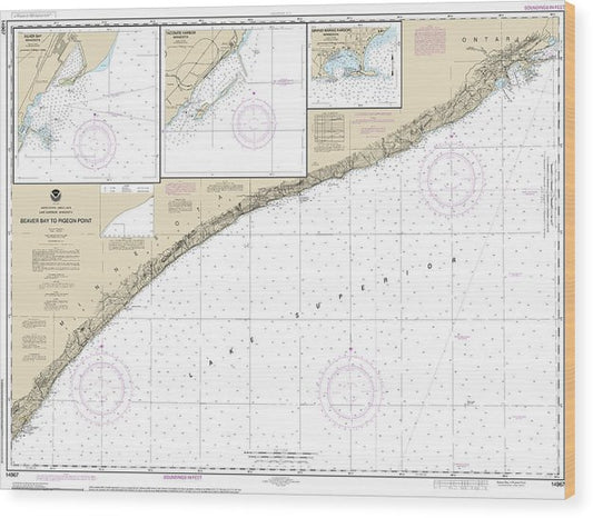 Nautical Chart-14967 Beaver Bay-Pigeon Point, Silver Bay Harbor, Taconite Harbor, Grand Marais Harbor Wood Print