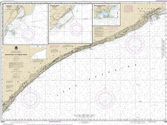 Nautical Chart 14967 Beaver Bay Pigeon Point, Silver Bay Harbor, Taconite Harbor, Grand Marais Harbor Puzzle