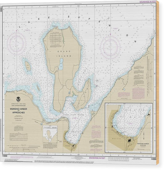 Nautical Chart-14969 Munising Harbor-Approaches, Munising Harbor Wood Print
