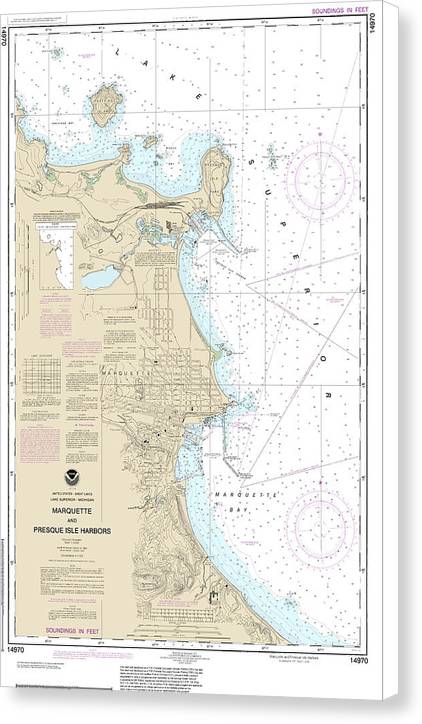 Nautical Chart-14970 Marquette-presque Isle Harbors - Canvas Print
