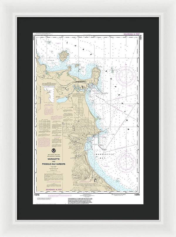 Nautical Chart-14970 Marquette-presque Isle Harbors - Framed Print
