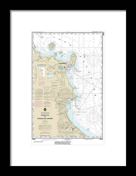 A beuatiful Framed Print of the Nautical Chart-14970 Marquette-Presque Isle Harbors by SeaKoast