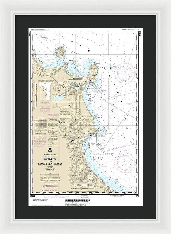 Nautical Chart-14970 Marquette-presque Isle Harbors - Framed Print
