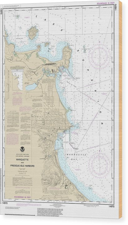 Nautical Chart-14970 Marquette-Presque Isle Harbors Wood Print