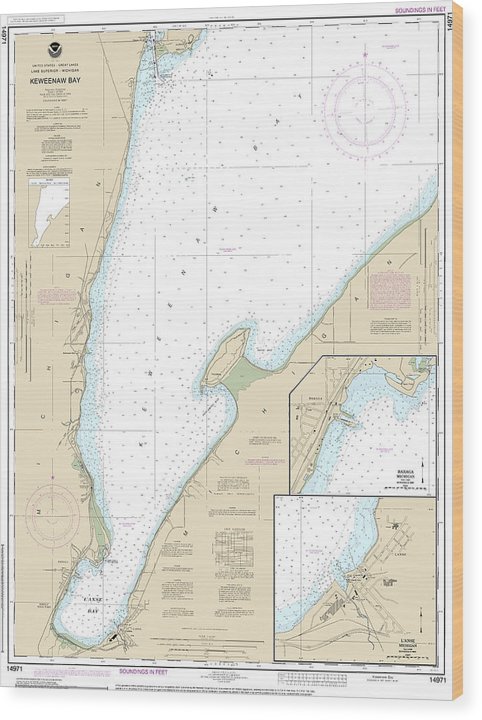 Nautical Chart-14971 Keweenaw Bay, Lanse-Baraga Harbors Wood Print