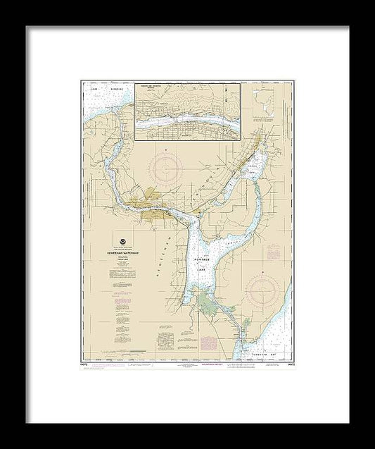 A beuatiful Framed Print of the Nautical Chart-14972 Keweenaw Waterway, Including Torch Lake, Hancock-Houghton by SeaKoast