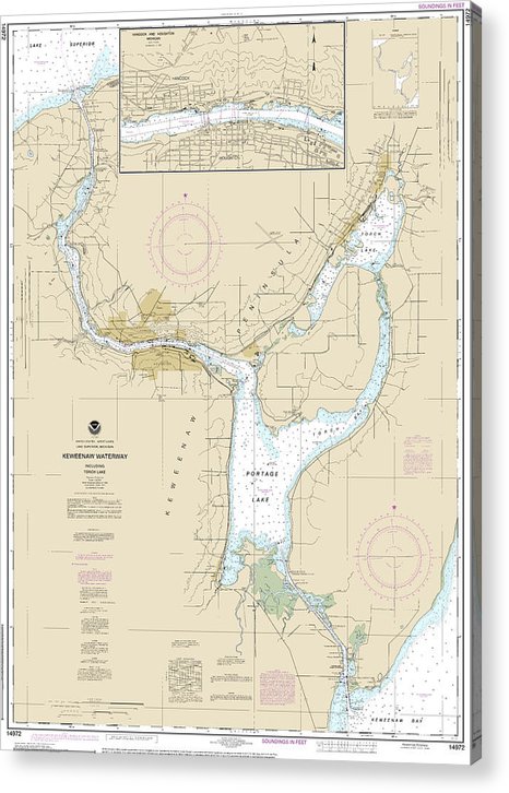 Nautical Chart-14972 Keweenaw Waterway, Including Torch Lake, Hancock-Houghton  Acrylic Print