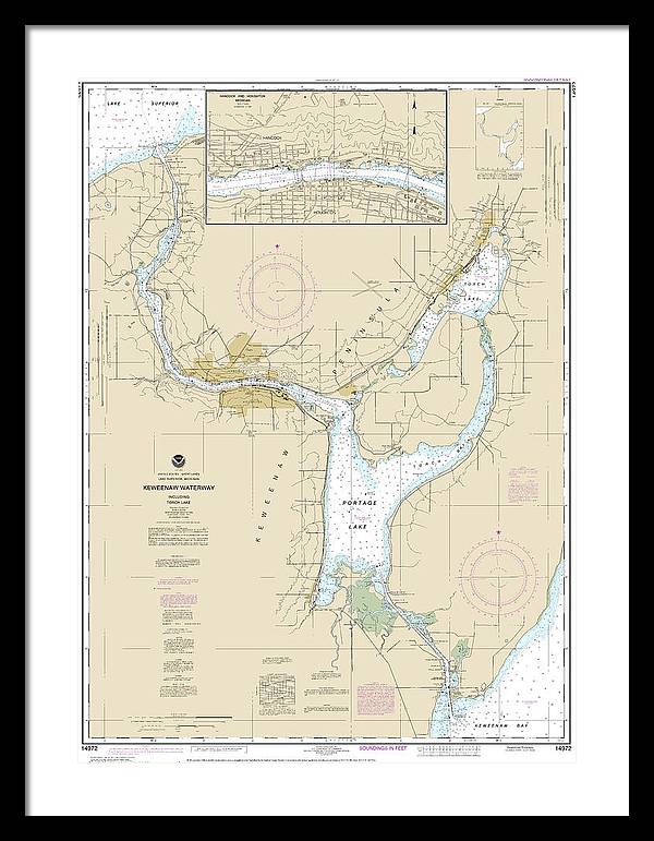 Nautical Chart-14972 Keweenaw Waterway, Including Torch Lake, Hancock-houghton - Framed Print