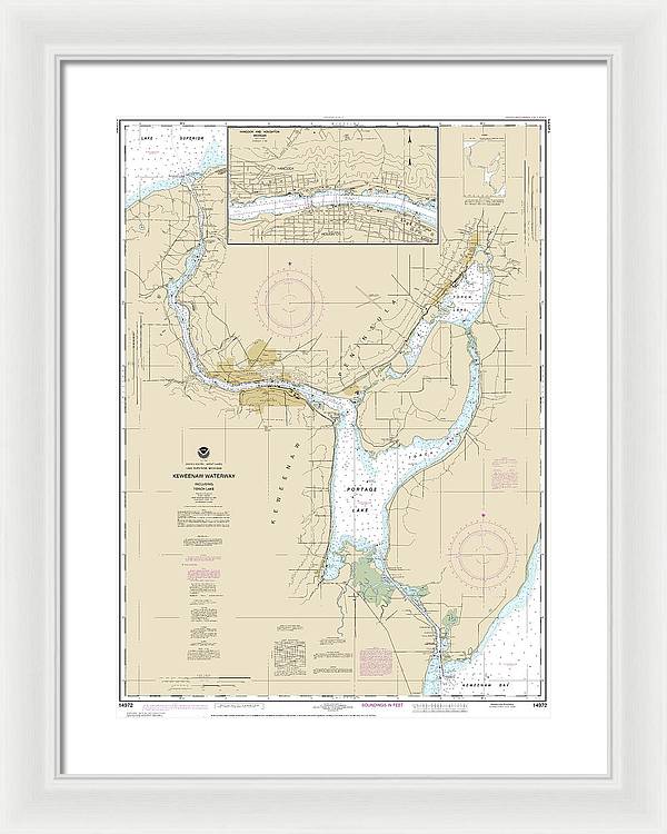 Nautical Chart-14972 Keweenaw Waterway, Including Torch Lake, Hancock-houghton - Framed Print