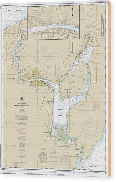 Nautical Chart-14972 Keweenaw Waterway, Including Torch Lake, Hancock-Houghton Wood Print